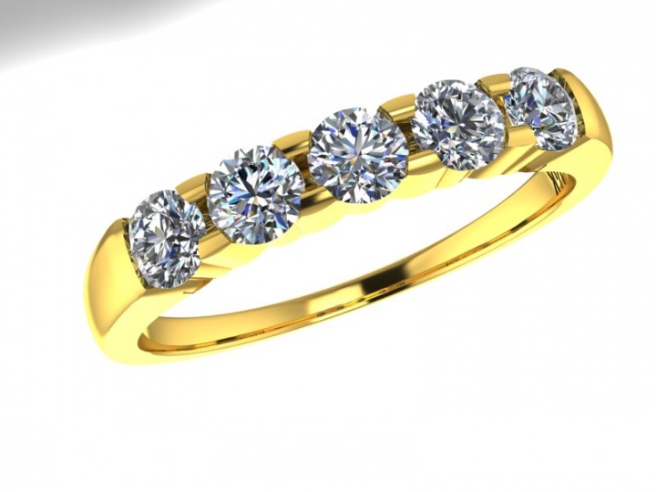 Naj 14k gold diamond wedding 5 stone band ring round white gold H0